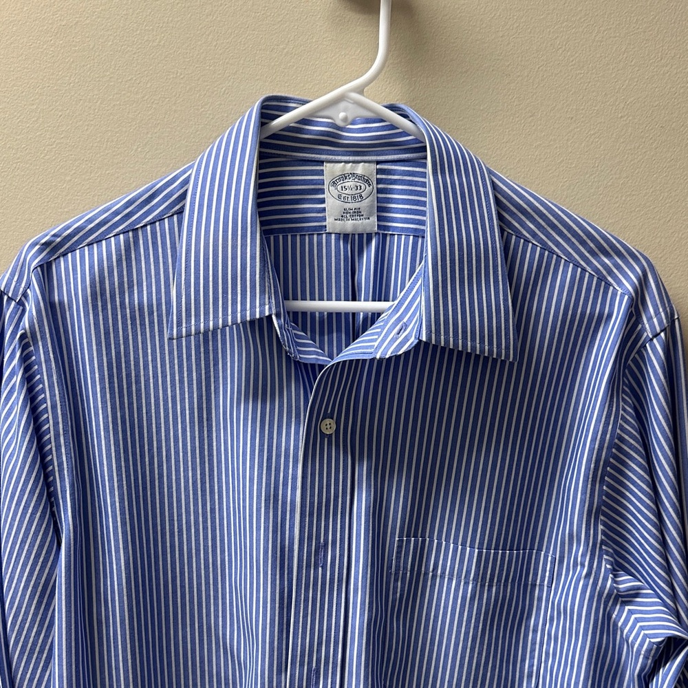 Brooks Brothers Men's Blue and White Striped Dress Shirt